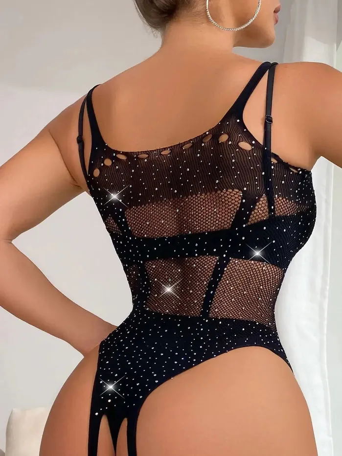 Snapshot - #shutupanddress - Visnet Body met Strass steentjes - One Size - Zwart | Snapshot Teddies And Bodies