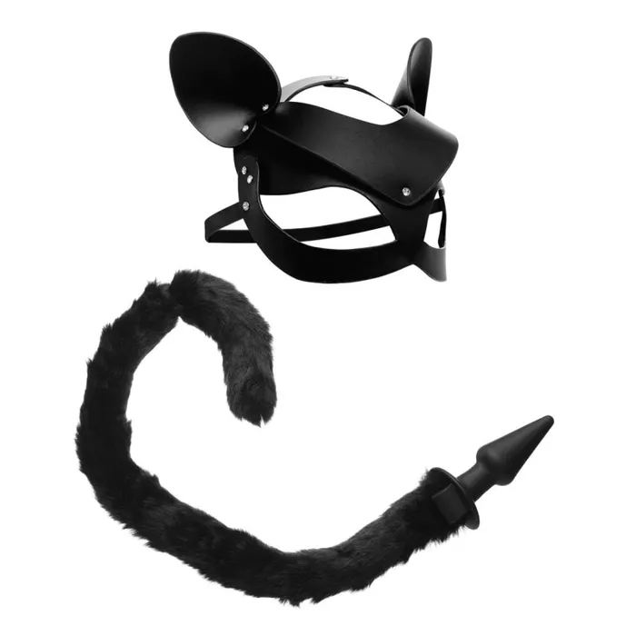 Black Cat Tail Anal Plug and Mask Set | XR Brands Tailz Anal Black Cat Tail Anal Plug and Mask Set | XR Brands Tailz Anal