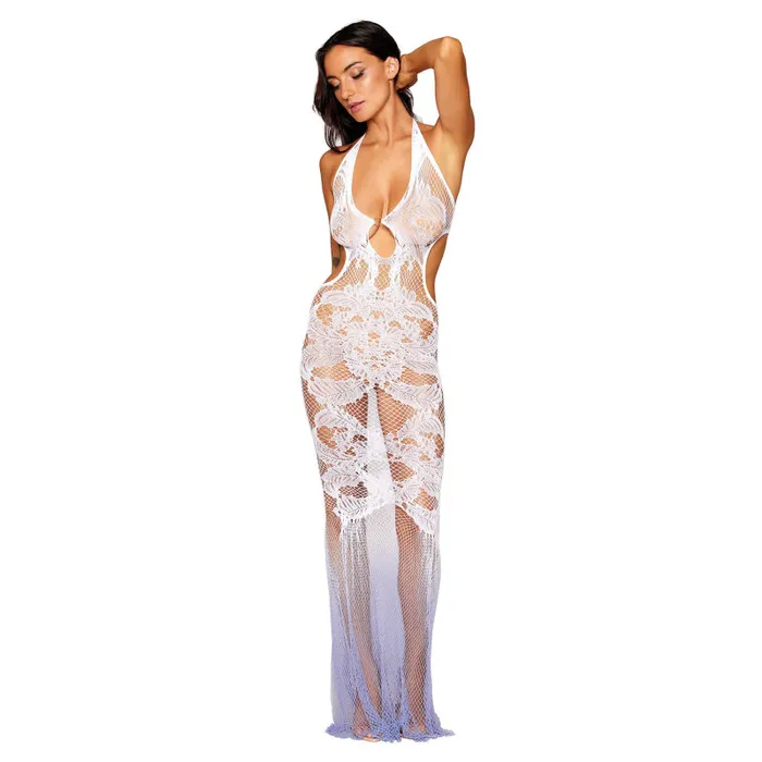 Bodystocking Gown - One Size - White/hydrangea | Dreamgirl Bodystockings & Playsuits