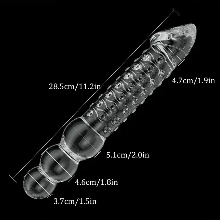 Dildos | 11.2 Inch transparent glass dildo with realistic glans and bead handle - Lovetoyshub