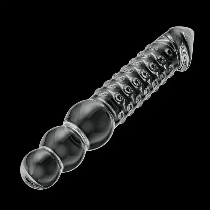 Dildos | 11.2 Inch transparent glass dildo with realistic glans and bead handle - Lovetoyshub