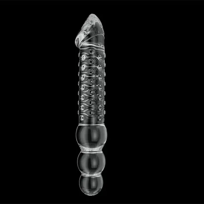 Dildos | 11.2 Inch transparent glass dildo with realistic glans and bead handle - Lovetoyshub