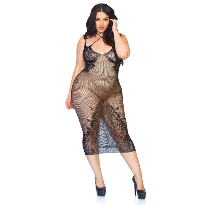 Leg Avenue Fishnet Halter Dress Queen Size Black Anal