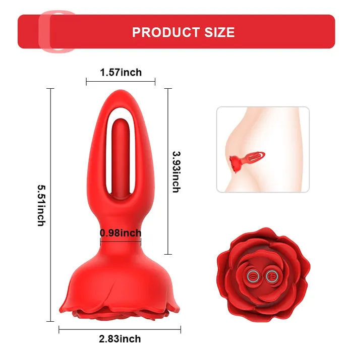 Lovetoyshub Anal | 9 Vibration & Flapping Modes Remote Control Rose Butt Plug
