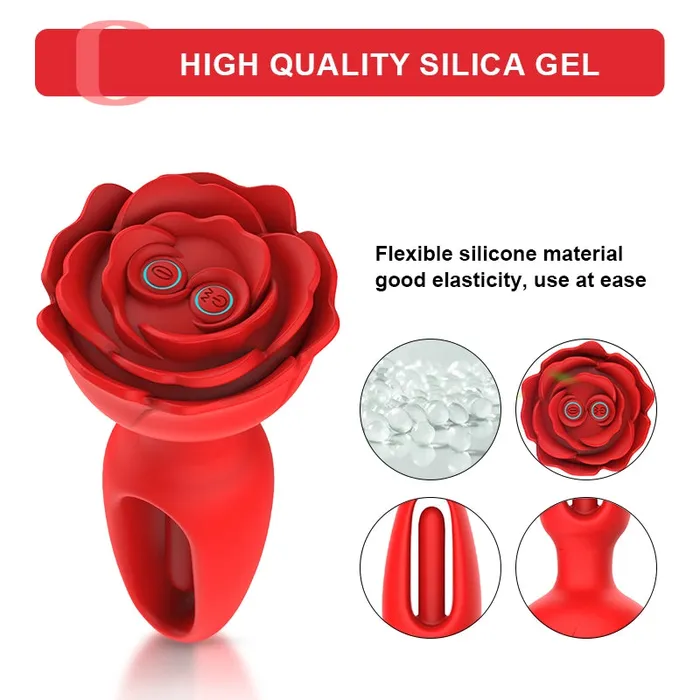 Lovetoyshub Anal | 9 Vibration & Flapping Modes Remote Control Rose Butt Plug