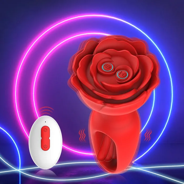 Lovetoyshub Anal | 9 Vibration & Flapping Modes Remote Control Rose Butt Plug