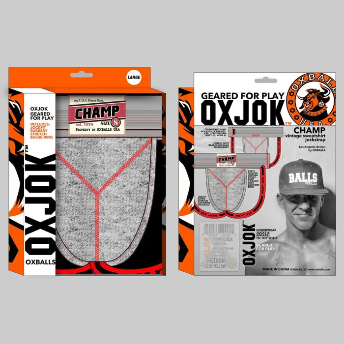 OXJok Male Sex Toys Champ Vintage Sweatshirt Jockstrap Gray Heather Small