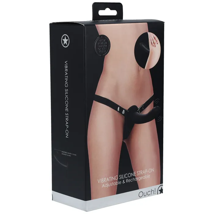 Shots Toys Female Sex Toys OUCH Vibrating Silicone StrapOn Blackou868blk