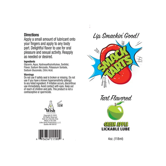 Smack Tarts - Sour Green Apple - Sour Green Apple Flavoured Lubricant - 120 ml Tube | Little Genie Lubricants Smack Tarts - Sour Green Apple - Sour Green Apple Flavoured Lubricant - 120 ml Tube | Little Genie Lubricants