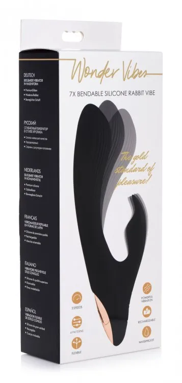Vibrators XR Brands 7x Bendable Silicone Rabbit Vibrator Black