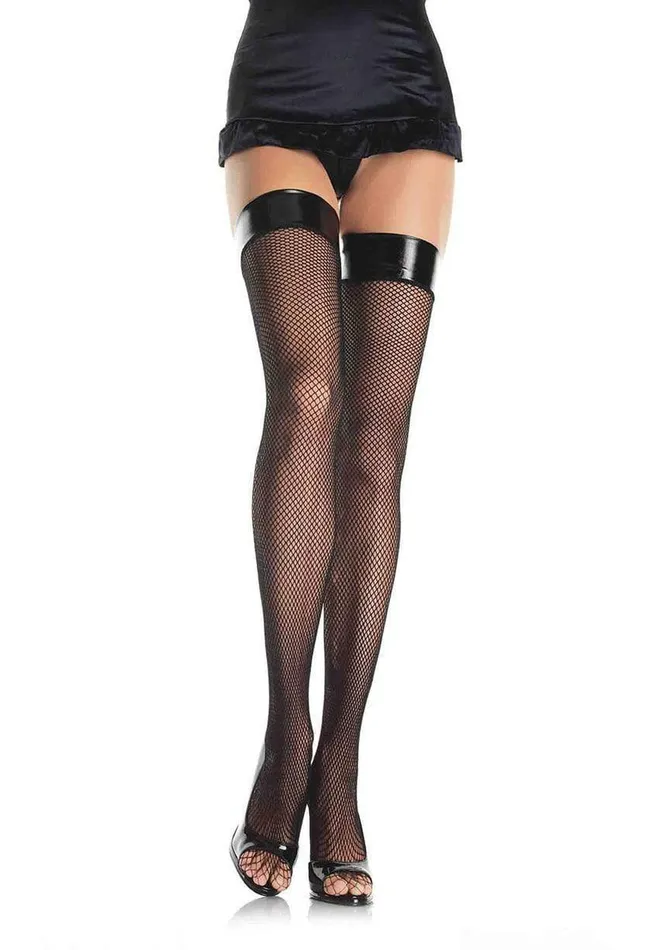 Vinyl Top Fishnet Thigh Highs One Size Black Leg Avenue Bodystockings Playsuits Vinyl Top Fishnet Thigh Highs One Size Black Leg Avenue Bodystockings Playsuits