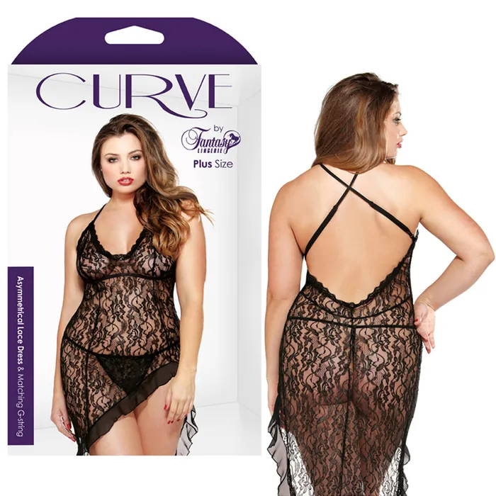 Curve Asymmetric Lace Dress G Black 1X2X Fantasy Lingerie Vibrators