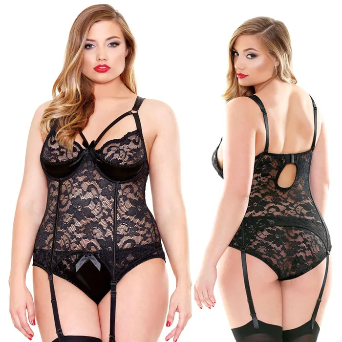 Curve Bustier with Garters Panty Black 1X2X Fantasy Lingerie Vibrators