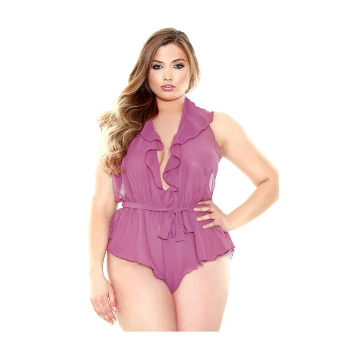 Fantasy Lingerie Vibrators Curve Halter Neck Romper Orchid 1X2X