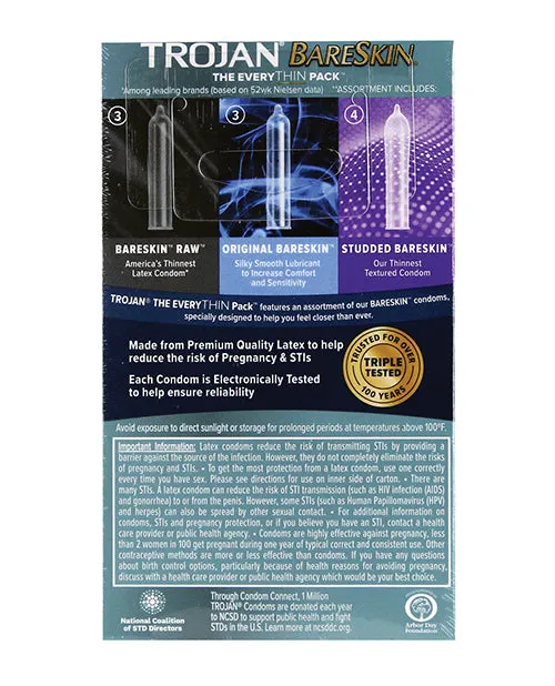 Paradise Marketing Male Sex Toys Trojan BareSkin EveryTHIN Condom Variety Pack of 10