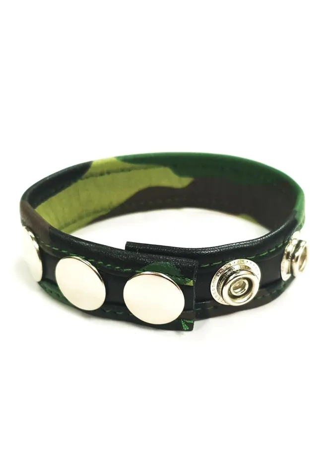 Rouge Restraints Rouge Leather Adjustable Cock Strap Black and Camouflage