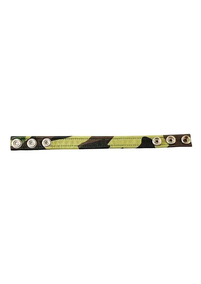 Rouge Restraints Rouge Leather Adjustable Cock Strap Black and Camouflage