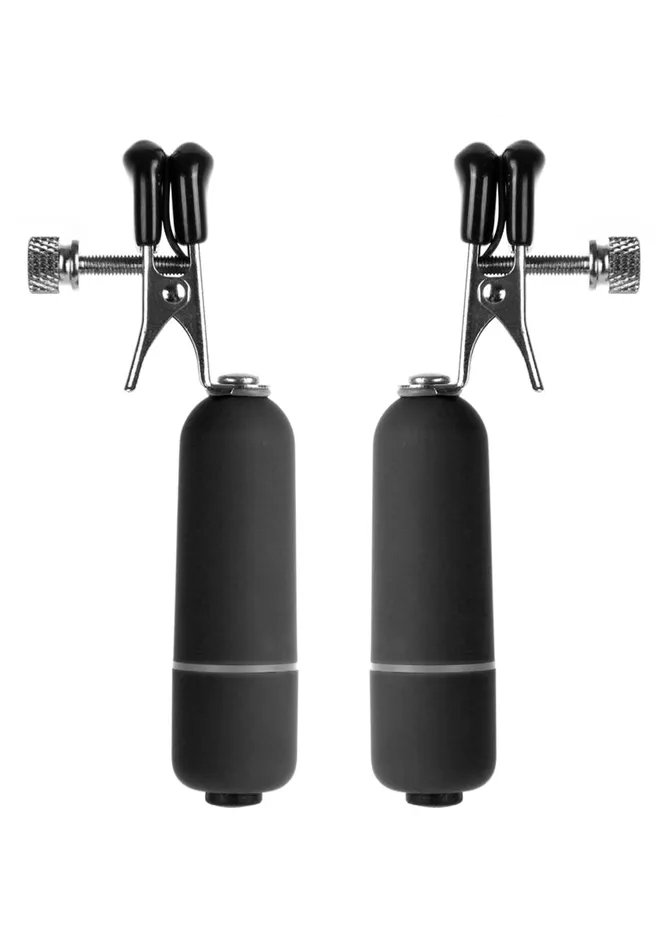 Shots Ouch Anal Vibrating Nipple Clamps Black