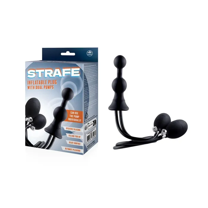 Strafe Black Inflatable Butt Plug with Dual Hand Pumps Excellent Power Anal