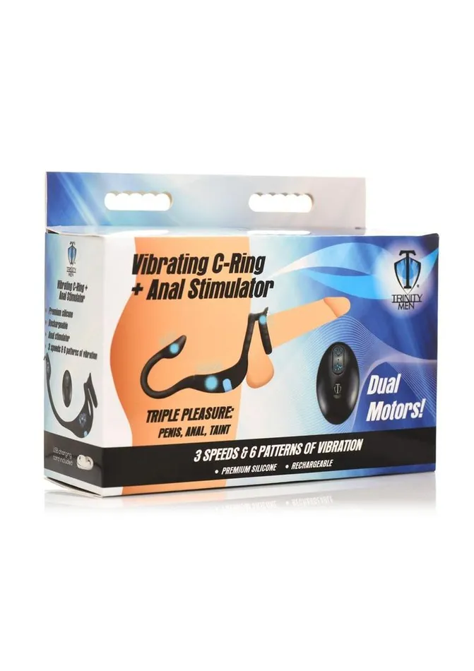 Trinity Men Vibrating Rechargeable Silicone Cock Ring and Anal Stimulator Trinity Men Male Sex Toys
