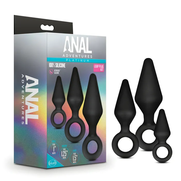 Blush Novelties Anal Anal Adventures Platinum Silicone Loop Plug Kit in Black