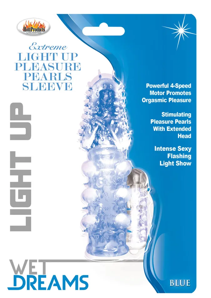 Hott Products Male Sex Toys Light Up Extreme Pleasure Pearls Sleeve Blue