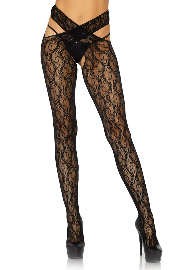 Leg Avenue Daisy Chain Floral Lace Crotchless Wrap Around Tights One Size Black Teddies And Bodies Leg Avenue Daisy Chain Floral Lace Crotchless Wrap Around Tights One Size Black Teddies And Bodies