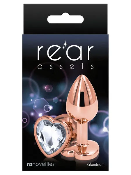 NS Novelties Anal Rear Assets Small Butt Plug Rose Gold with Clear Heart