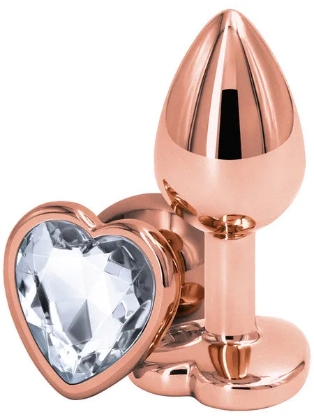 NS Novelties Anal Rear Assets Small Butt Plug Rose Gold with Clear Heart