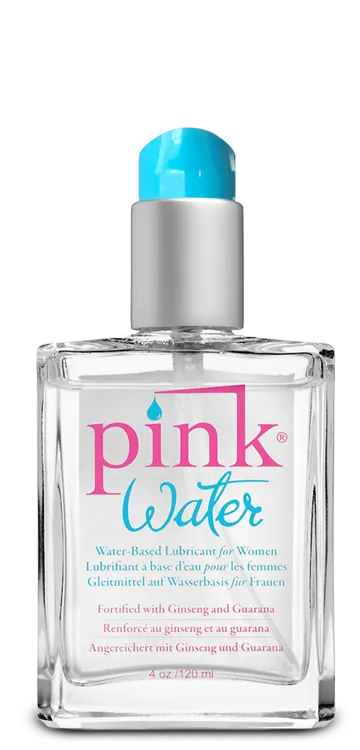 Pink Water 4 Oz Glass Bottle W Pump Gun Oil Dildos