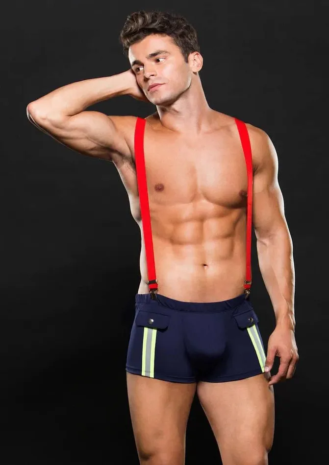 Envy Menswear Vibrators Fireman Bottom With Suspenders 2 Pc Largexlarge Navy Bluered