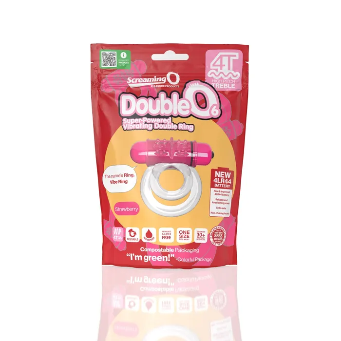 Male Sex Toys Screaming O Screaming O 4t Double O 6 Super Powered Vibrating Double Ring Strawberry