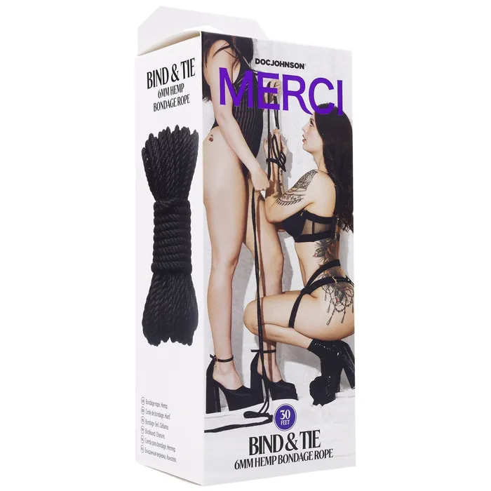 Restraints Doc Johnson Merci Bind and Tie 6mm Hemp Bondage Rope 30 Feet Black Restraints Doc Johnson Merci Bind and Tie 6mm Hemp Bondage Rope 30 Feet Black