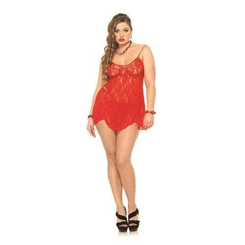 Vibrators Leg Avenue Rose Lace Chemise and GString Queen Size Red