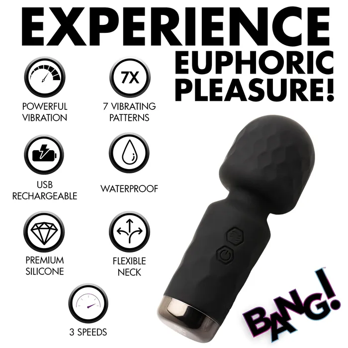 Vibrators XR Brands Bang 10x Mini Silicone Wand Black Vibrators XR Brands Bang 10x Mini Silicone Wand Black