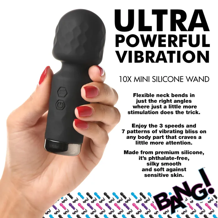 Vibrators XR Brands Bang 10x Mini Silicone Wand Black Vibrators XR Brands Bang 10x Mini Silicone Wand Black