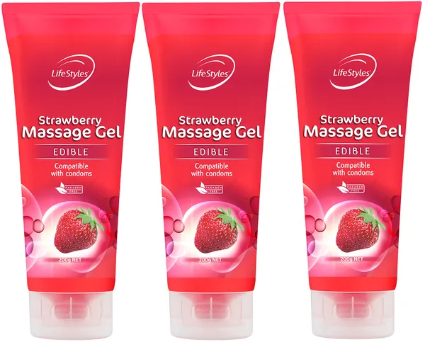 Enhancers LifeStyles Strawberry Massage Gel 3 X 200g Exp July 23