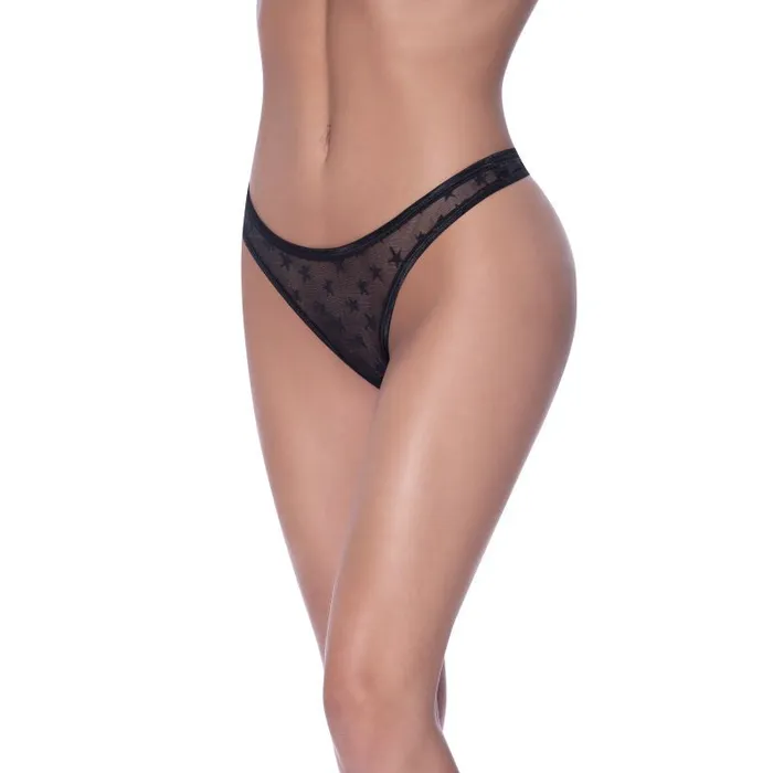 Exposed Anal High Waist Micro Star Thong Black