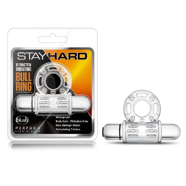 Male Sex Toys Stay Hard 10 Function Vibrating Mega Bull Ring Clear Blush