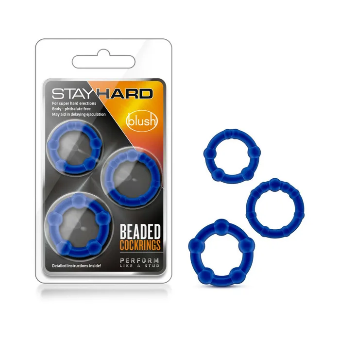 Blush Anal Blush Stay Hard Beaded Cockrings 3Piece Set Blue