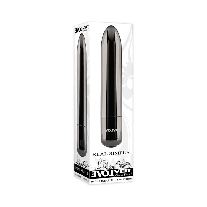 Evolved Vibrators Evolved Real Simple Rechargeable Bullet Vibrator Black Chrome Evolved Vibrators Evolved Real Simple Rechargeable Bullet Vibrator Black Chrome