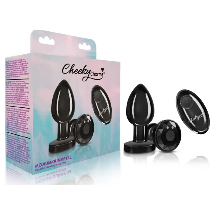 Anal Cheeky Charms Gunmetal Rechargeable Vibrating Metal Butt Plug w Remote Medium Vibrant Vibes Australia Quality Sex Toys Great Prices