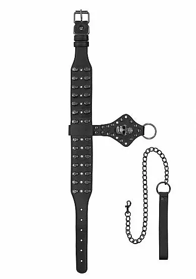 Couples SHOTS AMERICA Ouch Skulls Bones Neck Chain With Skulls And Leash Black