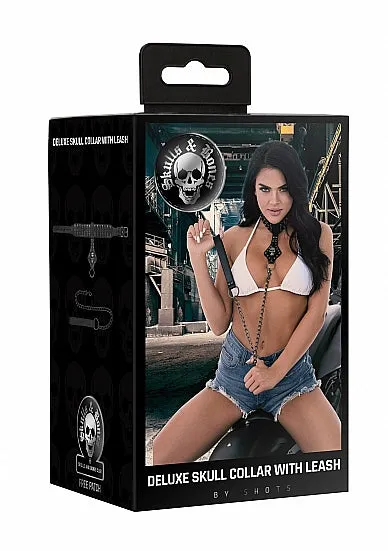 Couples SHOTS AMERICA Ouch Skulls Bones Neck Chain With Skulls And Leash Black