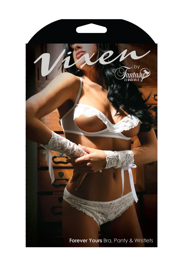 Forever Yours Bra Panty Gloves White One Size Fantasy Lingerie Female Sex Toys