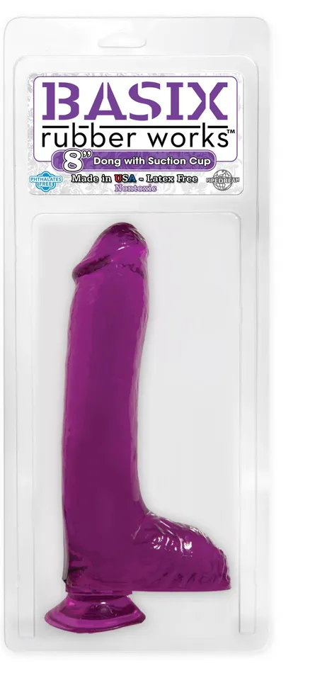 Pipedream Products Dildos Basix Rubber Works 8in Dong WSuction Purple