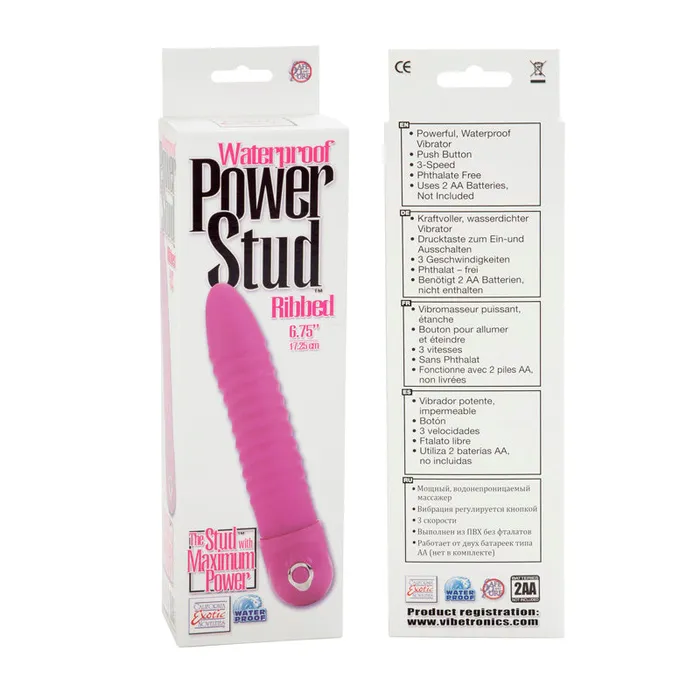 Vibrators Power Stud Ribbed WP Pink California Exotic Novelties