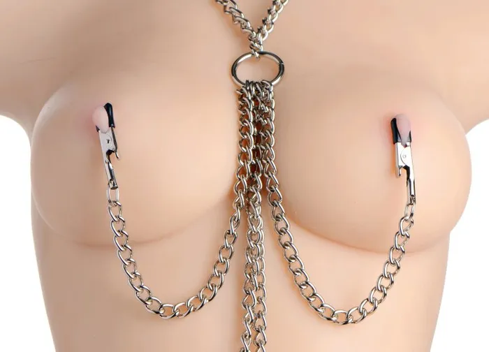 XR Brands Male Sex Toys Master Series Collar WNipple Clit Clamps