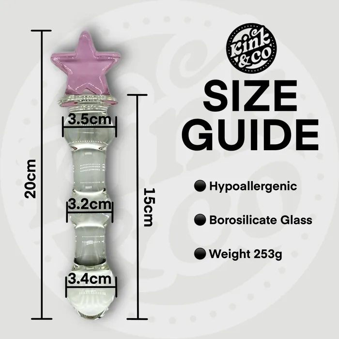 KinkCo Dildos Beaded Glass Dildo with Pink Star Top