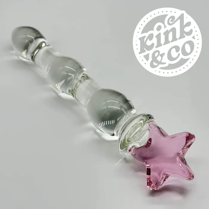 KinkCo Dildos Beaded Glass Dildo with Pink Star Top